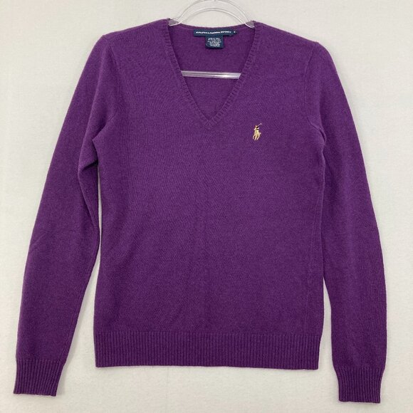 Vintage Ralph Lauren Medium Purple Wool Cashmere Blend V Neck Preppy Sweater - Picture 1 of 11